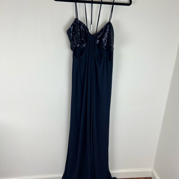HALSTON Del Sequin Draped Jersey Sleeveless Halter Formal Jumpsuit Size 12 - Picture 5 of 10